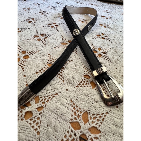 Vintage Western Black Leather Belt Silver Concho Buckle Sz 34 - Picture 3 of 6